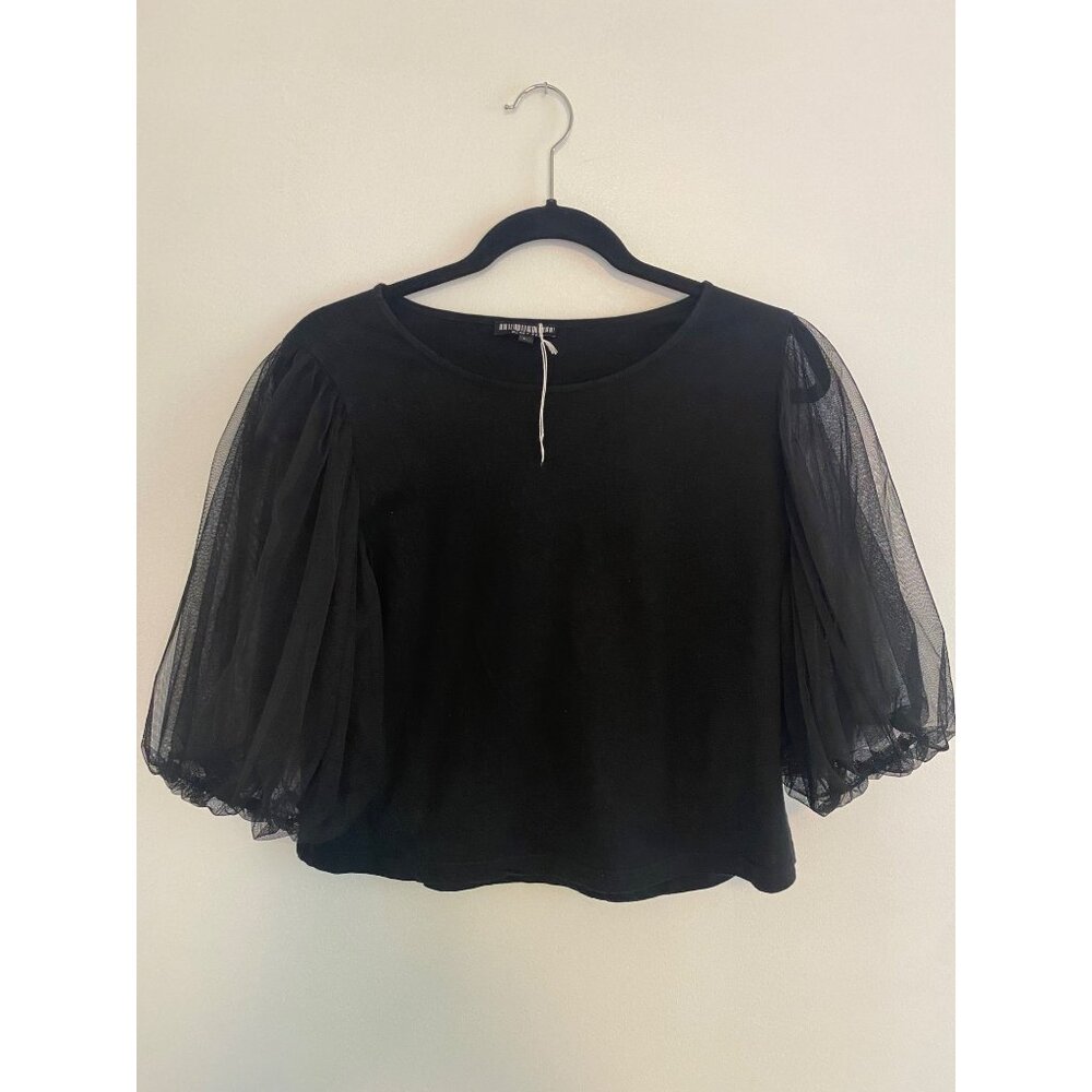 Black Puff Sheer Sleeve Women’s Blouse by Honey Pot Size L
